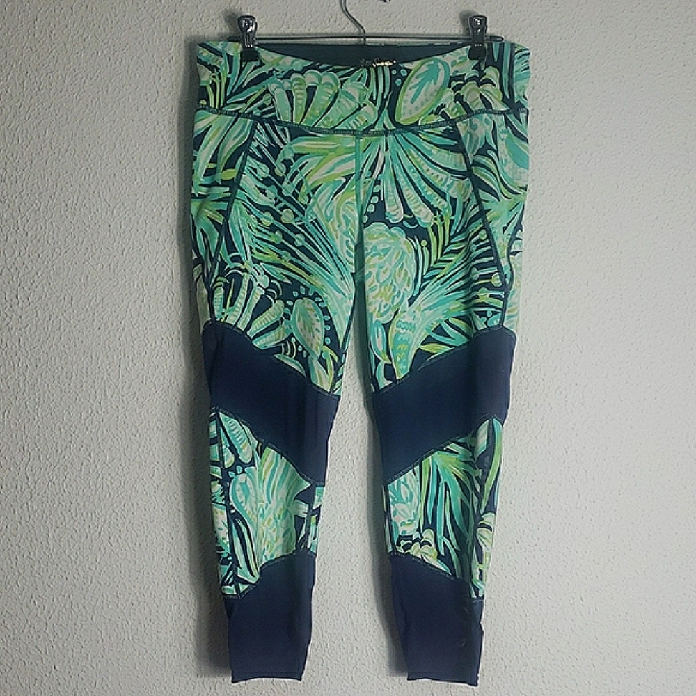 Lilly Pulitzer Luxletic 21" Thea Weekender Crop Legging Mesh Blue Green Size XL - Picture 2 of 13